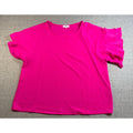 Umgee Women’s Large Hot Pink Blouse Layered Ruffle Bell Sleeve Boho Tunic Top