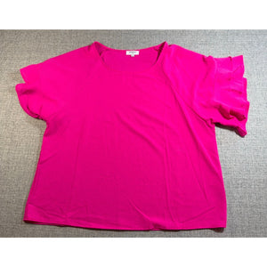 Umgee Women’s Large Hot Pink Blouse Layered Ruffle Bell Sleeve Boho Tunic Top