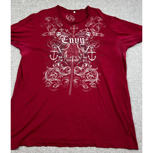 GUESS Envy T Shirt Mens XXL Burgundy Y2K Grunge Embroidered Graphic Tee