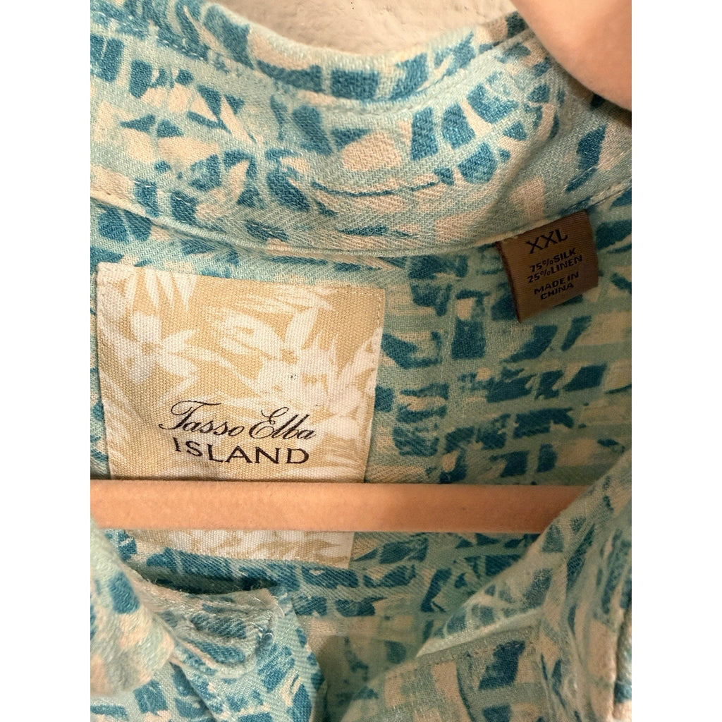 Tasso Elba Island Silk Linen Hawaiian Camp Shirt Men’s XXL Blue Tropical Resort
