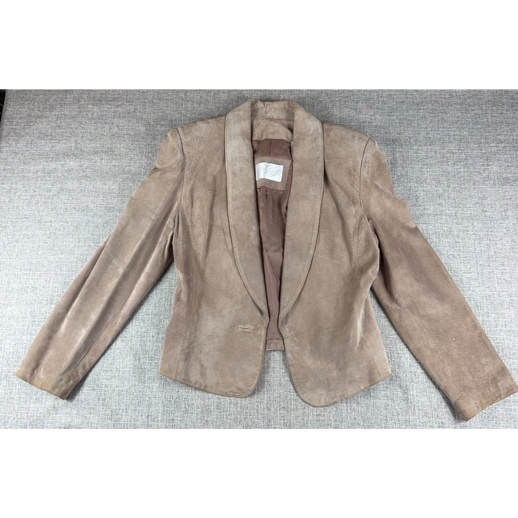 Valerie Stevens Womens Suede Leather Blazer Taupe Tan Jacket Vintage Small