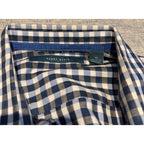 Perry Ellis Shirt Mens Medium Blue White Gingham Check Button Down Cotton Long S