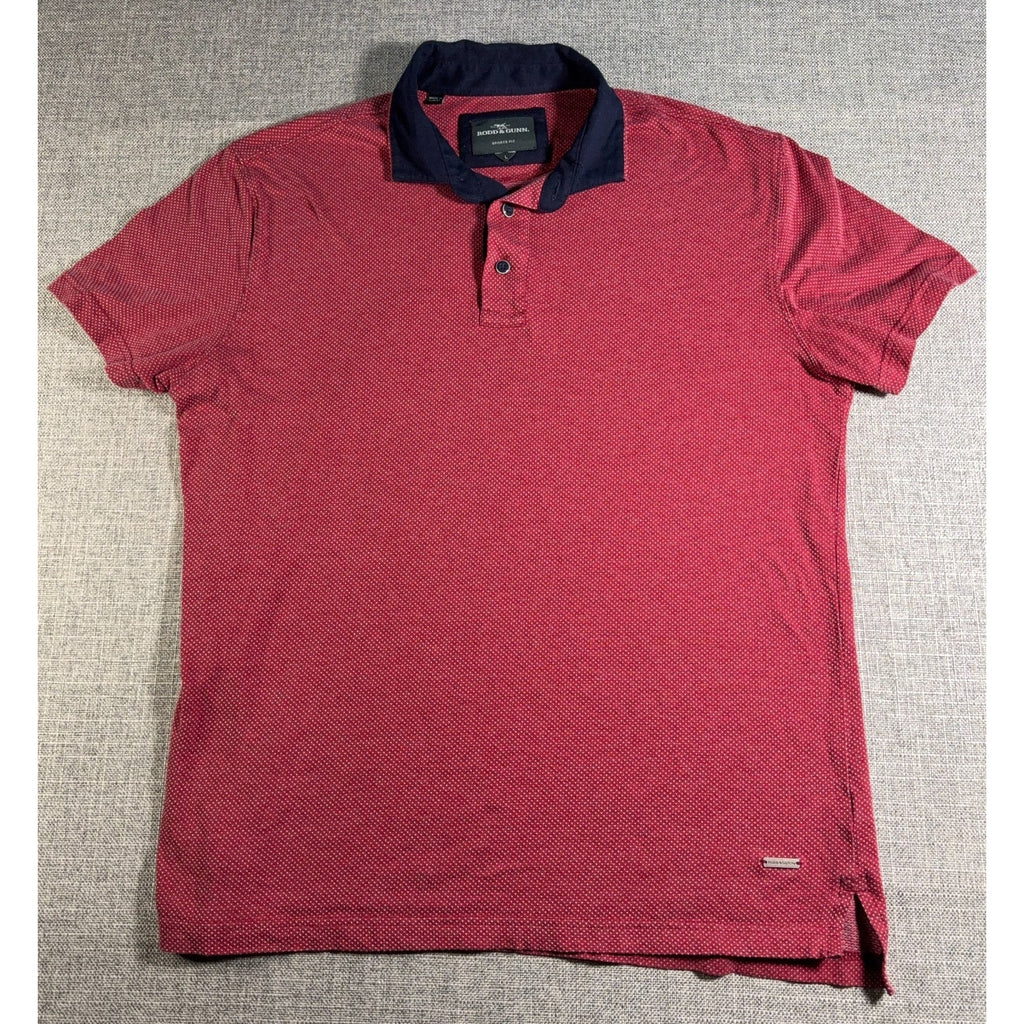 Rodd & Gunn Sports Fit Polo Shirt Mens Large Red Navy Micro Dot Golf Casual