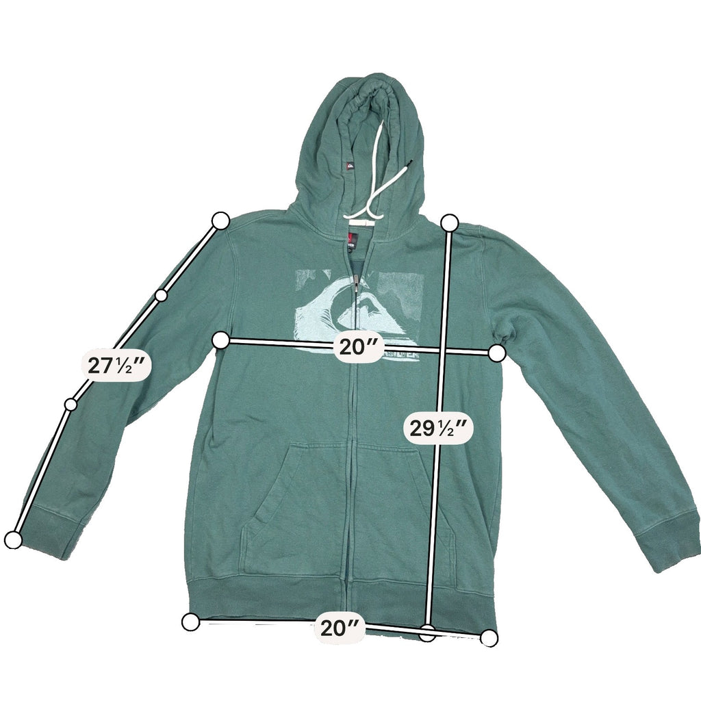 Quiksilver Mens XL Green Full Zip Graphic Hoodie Surf Skate 2011