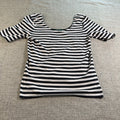 Lauren Ralph Lauren Womens L Black White Striped Cotton Stretch Scoop Neck Top