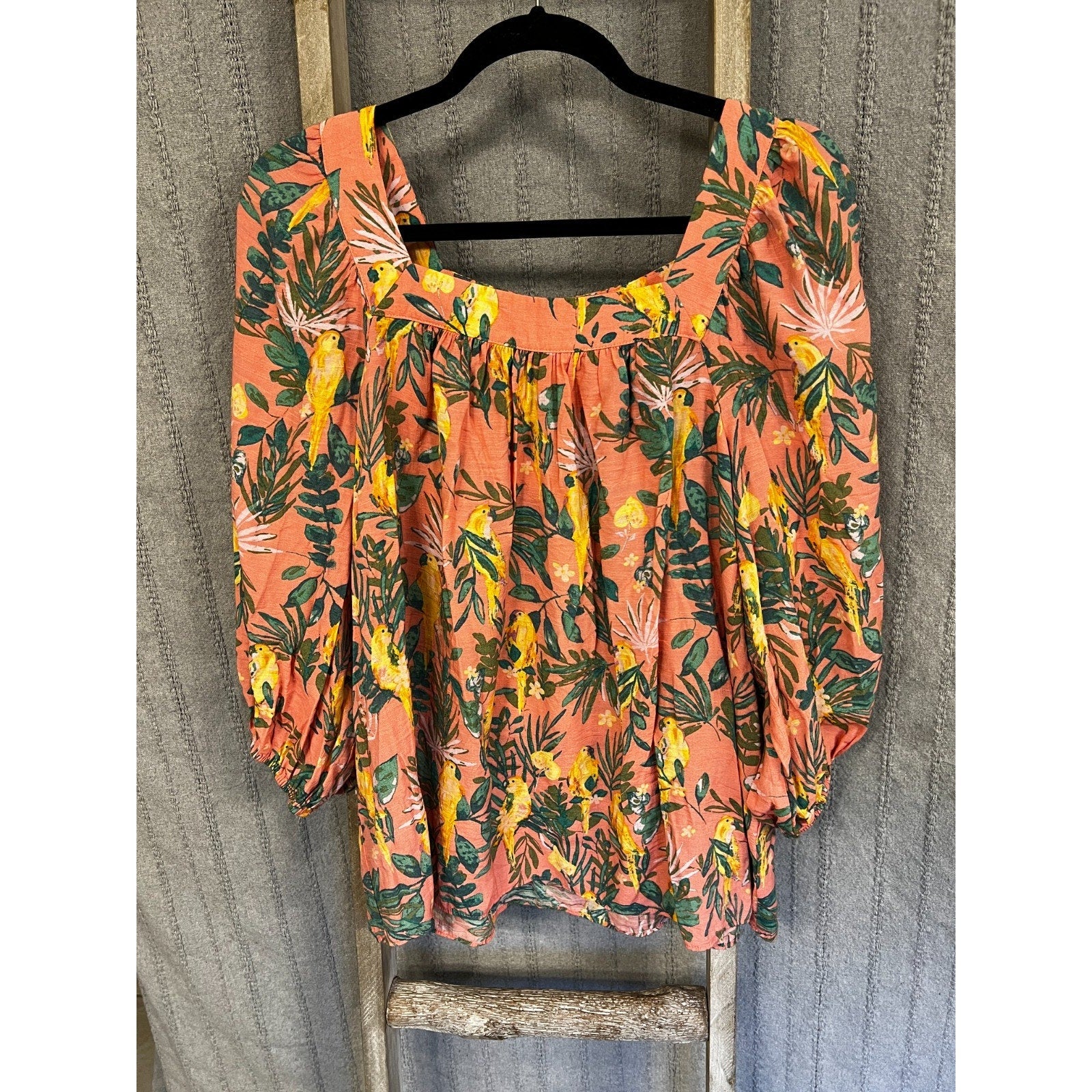 Cottagecore Boho Resortwear Lauren Conrad L Tropical Puff Sleeve Peasant Blouse