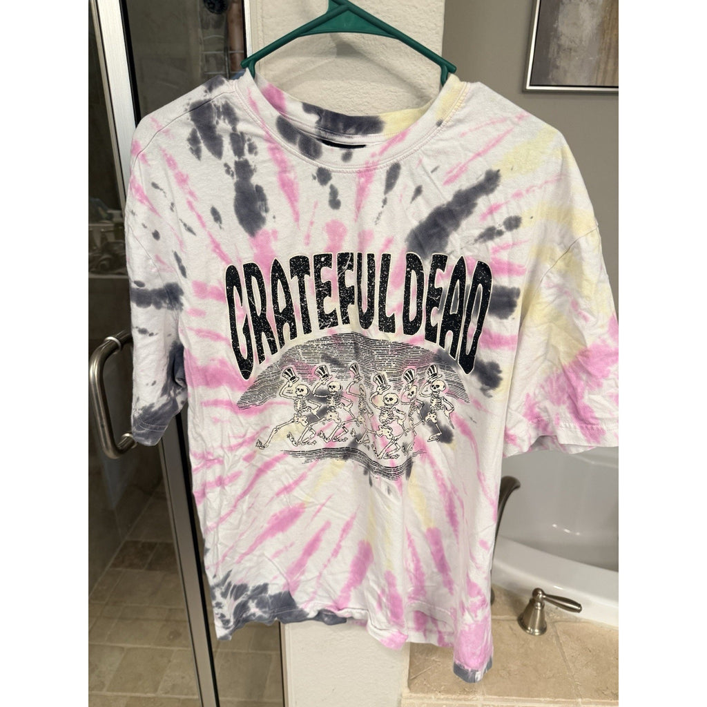 Grateful Dead Tie Dye T Shirt H&M Medium Skeleton Dancing Bears Pink Black