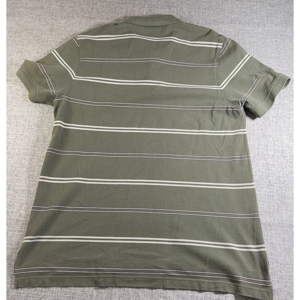 Tasso Elba Mens XL Olive Green Striped Polo Shirt 100% Cotton Short Sleeve Casua