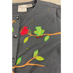 Michael Simon Light Frog Cardigan Womens X Embroidered Beaded Novelty Black