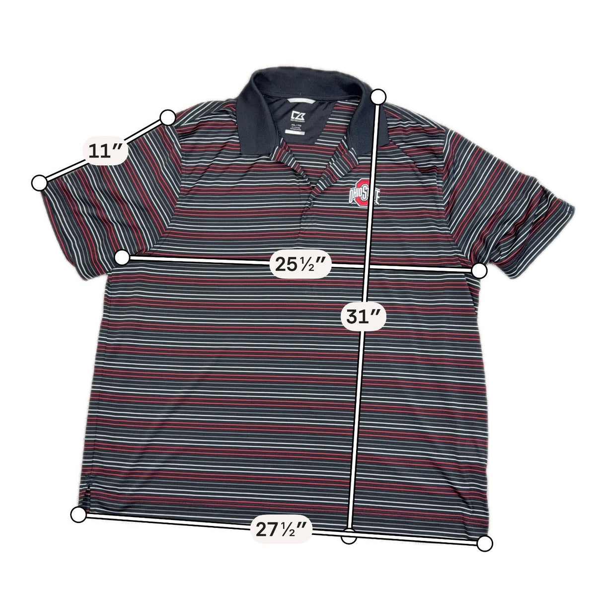 Ohio State Buckeyes Cutter & Buck DryTec Polo Men's XXL Black Striped NCAA