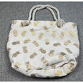 Large Gold Pineapple Canvas Beach Tote Bag Rope Handles Zip Top Cream