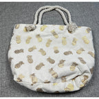 Large Gold Pineapple Canvas Beach Tote Bag Rope Handles Zip Top Cream