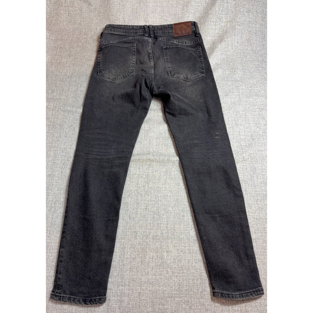 Zara Man Jeans Mens 32 Black Gray Acid Wash Slim Tapered Denim 28 Inseam