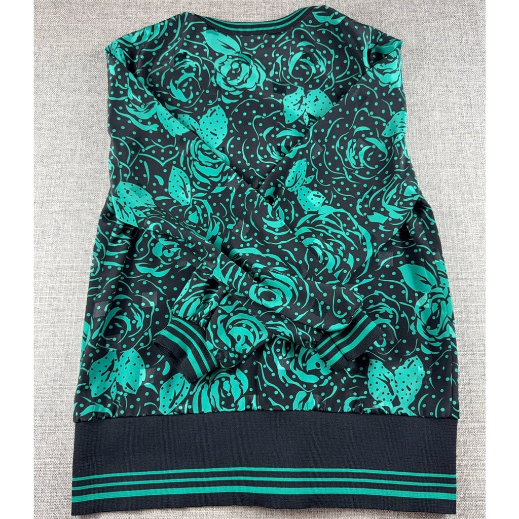 Vintage Jackie Taub Connections Floral Jacket Womens Black Teal Roses Union Made