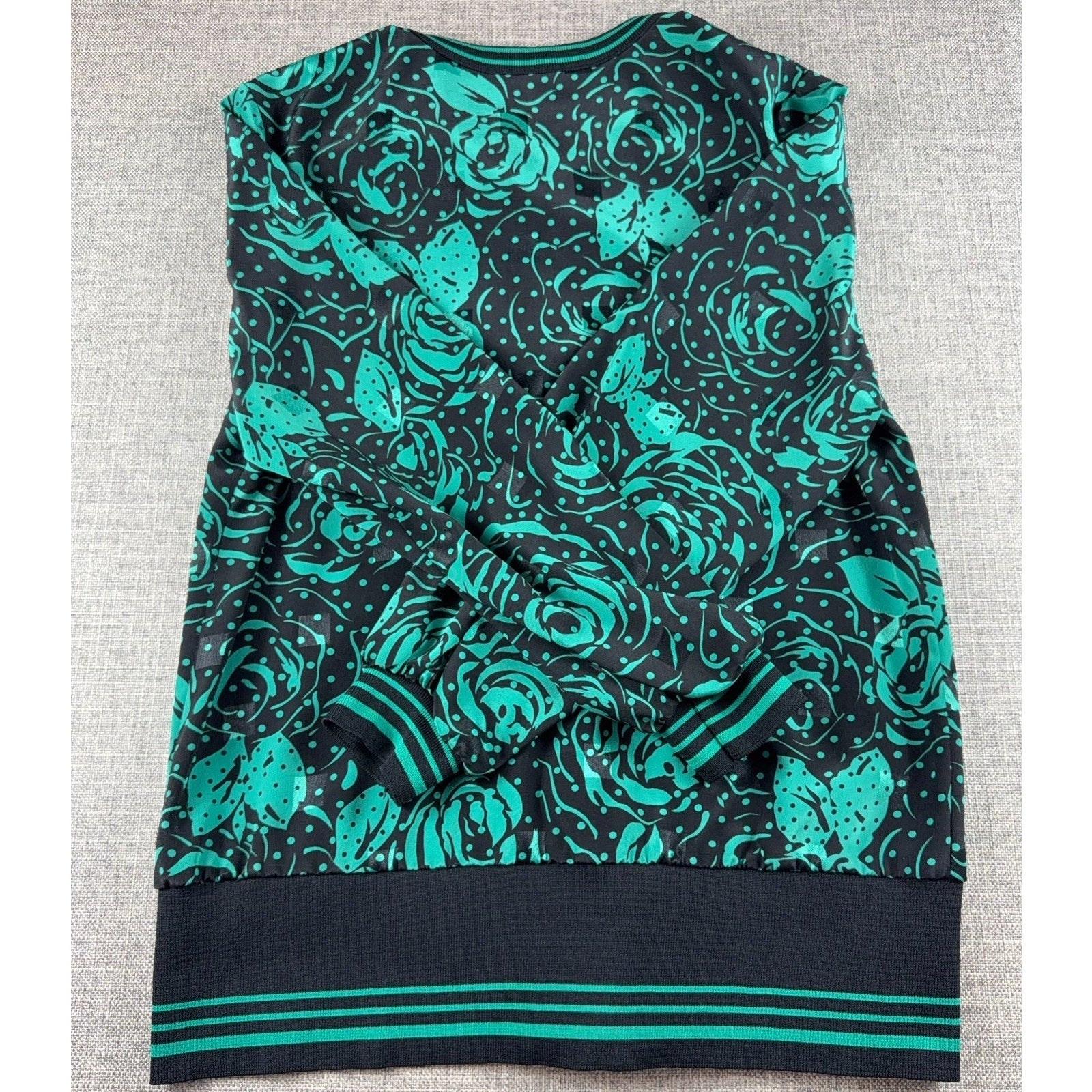 Vintage Jackie Taub Connections Floral Jacket Womens Black Teal Roses Union Made