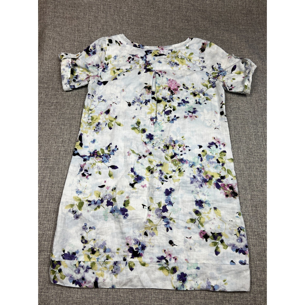 J.Jill Love Linen Floral Shift Dress XS 100% Linen Zip Pockets