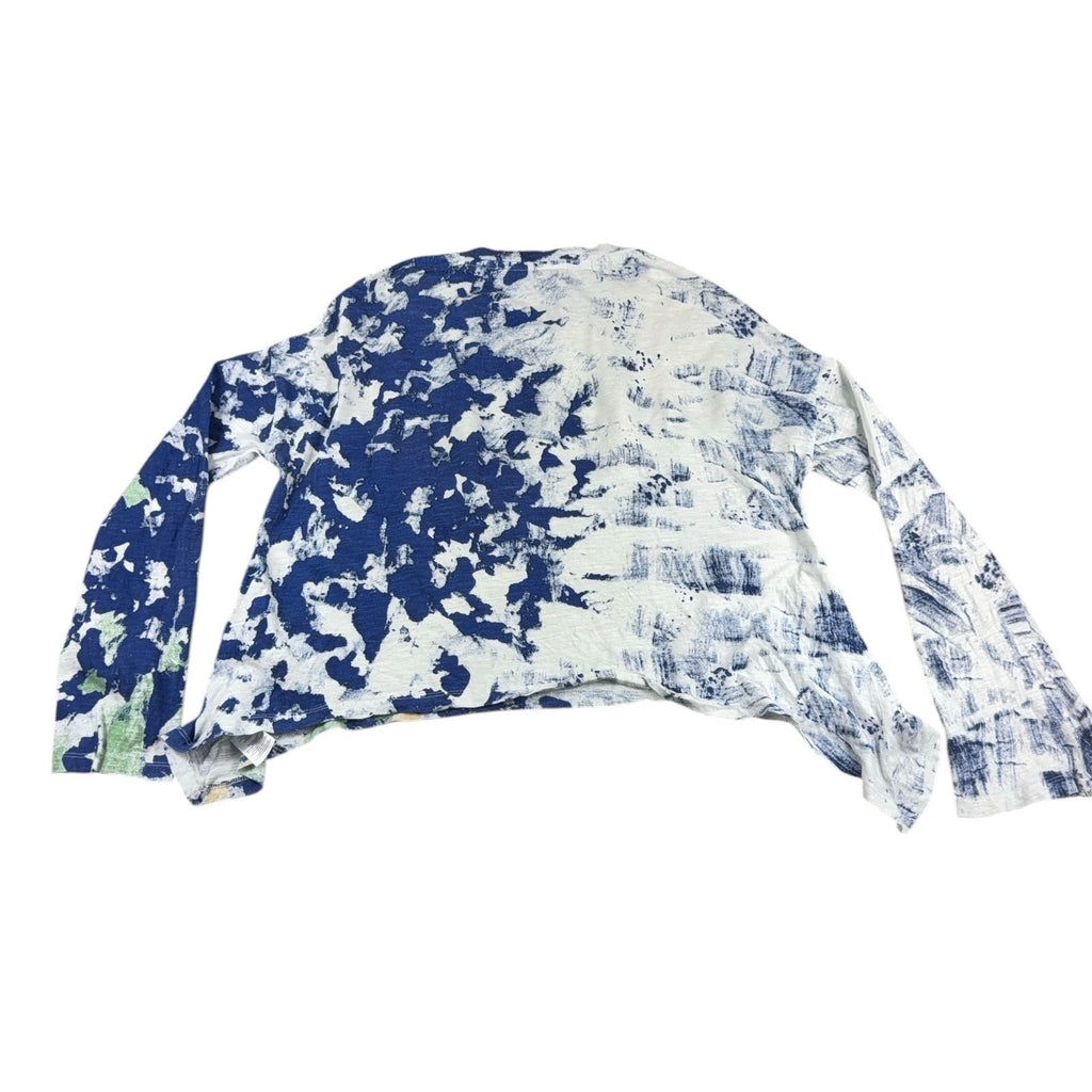 Anthropologie Womens Abstract Print Asymmetrical Long Sleeve Top Blue White Arts