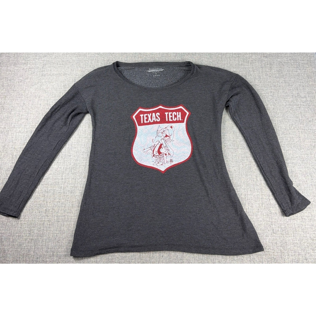 Texas Tech Womens L Red Raiders Long Sleeve Tee Blue 84 Retro Graphic Gray