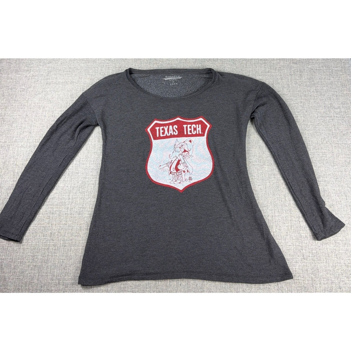 Texas Tech Womens L Red Raiders Long Sleeve Tee Blue 84 Retro Graphic Gray