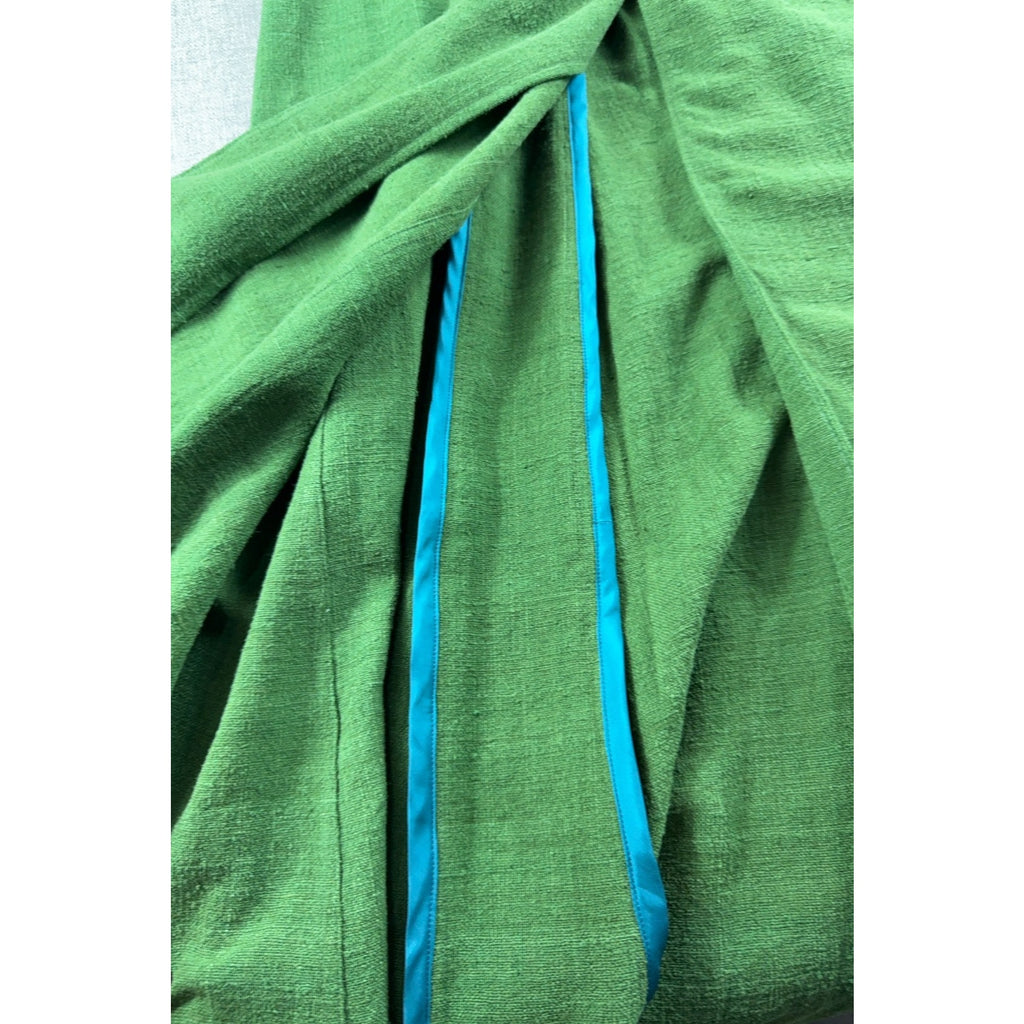 Handmade Green Maxi Coat Dress Womens Long Button Front Pleated Artisan Vintage