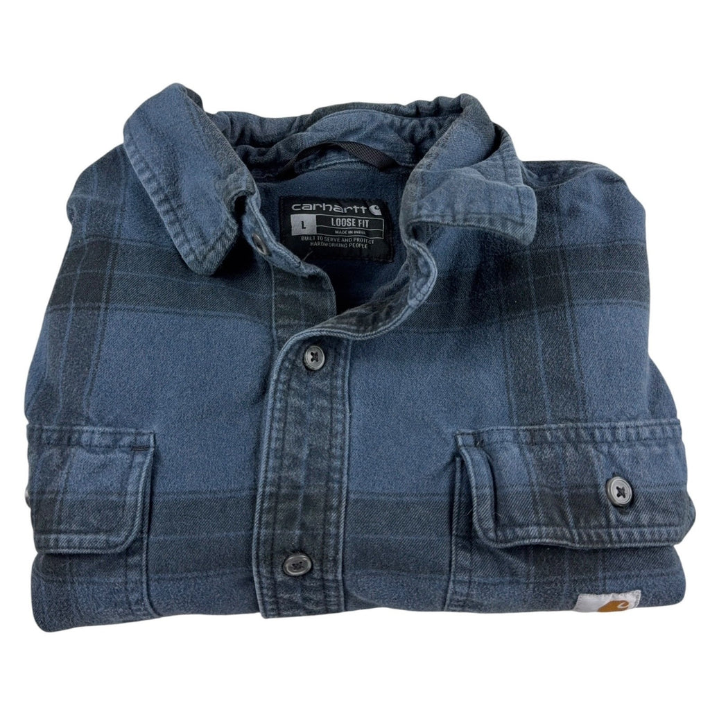Carhartt Loose Fit Plaid Button Down Shirt Men L Blue Black Workwear TW4451-M