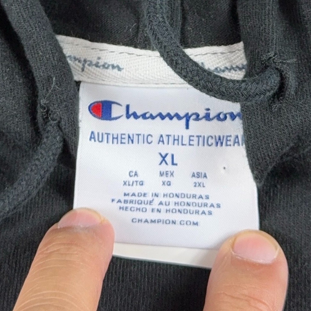 Champion Mens XL Black Lightweight Jersey Hoodie Script Logo Cotton T4177