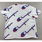 Champion All Over Logo T Shirt Mens XL White Red Blue Script Streetwear Tee