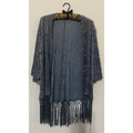 Torrid 00/0 Gray Velvet Burnout Fringe Kimono Duster Boho Made USA