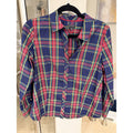 Talbots Petite 12P Plaid Button Front Shirt Womens Red Blue Green Tartan Stretch