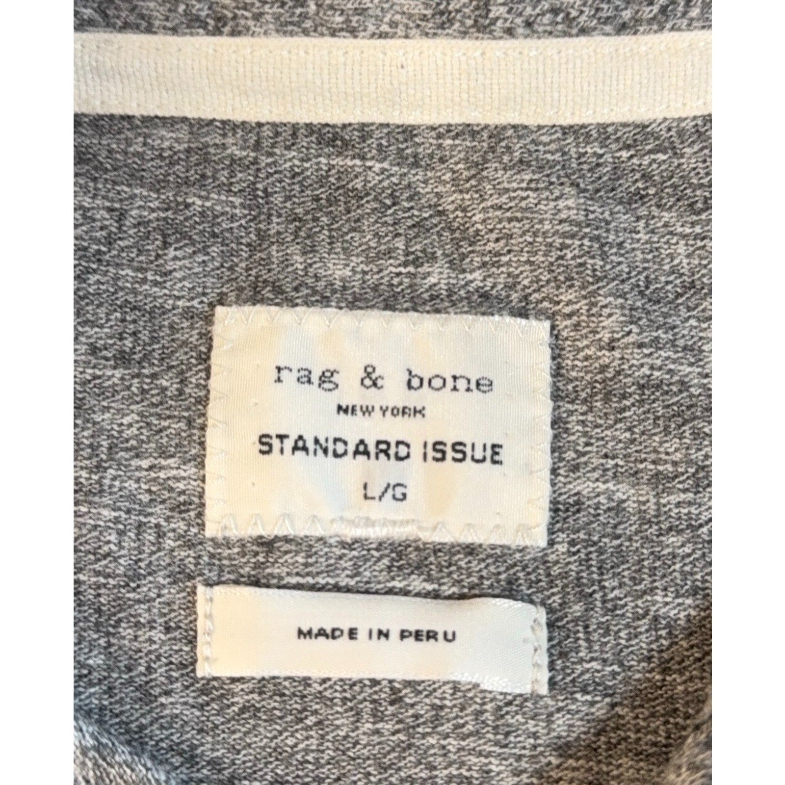 Rag & Bone Standard Issue Men's L Gray Heather Logo Polo Cotton Blend Peru