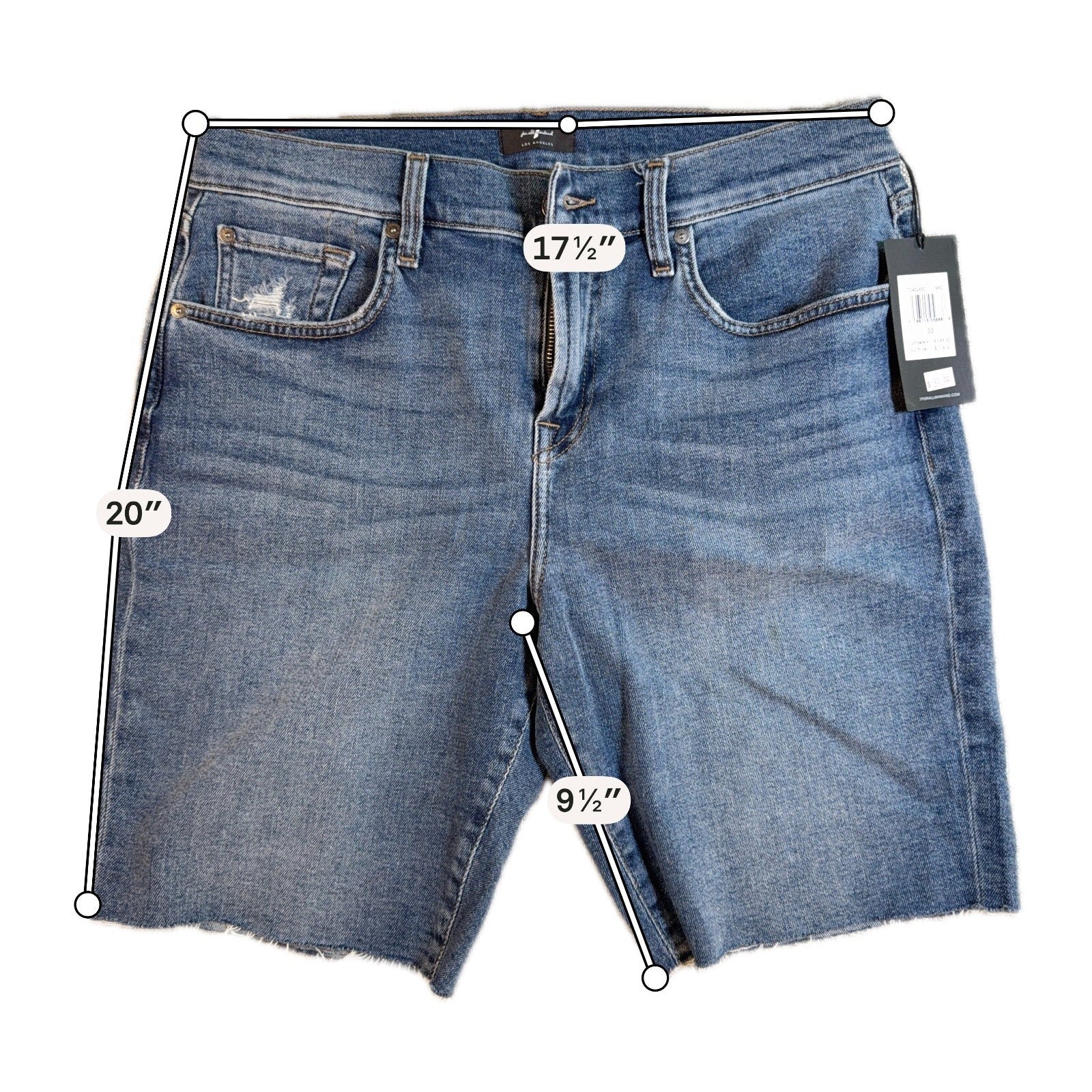 7 For All Mankind Denim Shorts Mens 33 NWT Raw Hem Cutoff Stretch Blue Jeans
