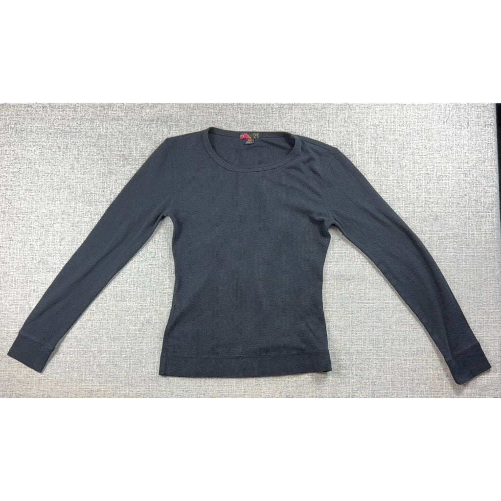 Vintage Y2K Forever 21 Black Thermal Shirt Womens M Waffle Knit Fitted Top