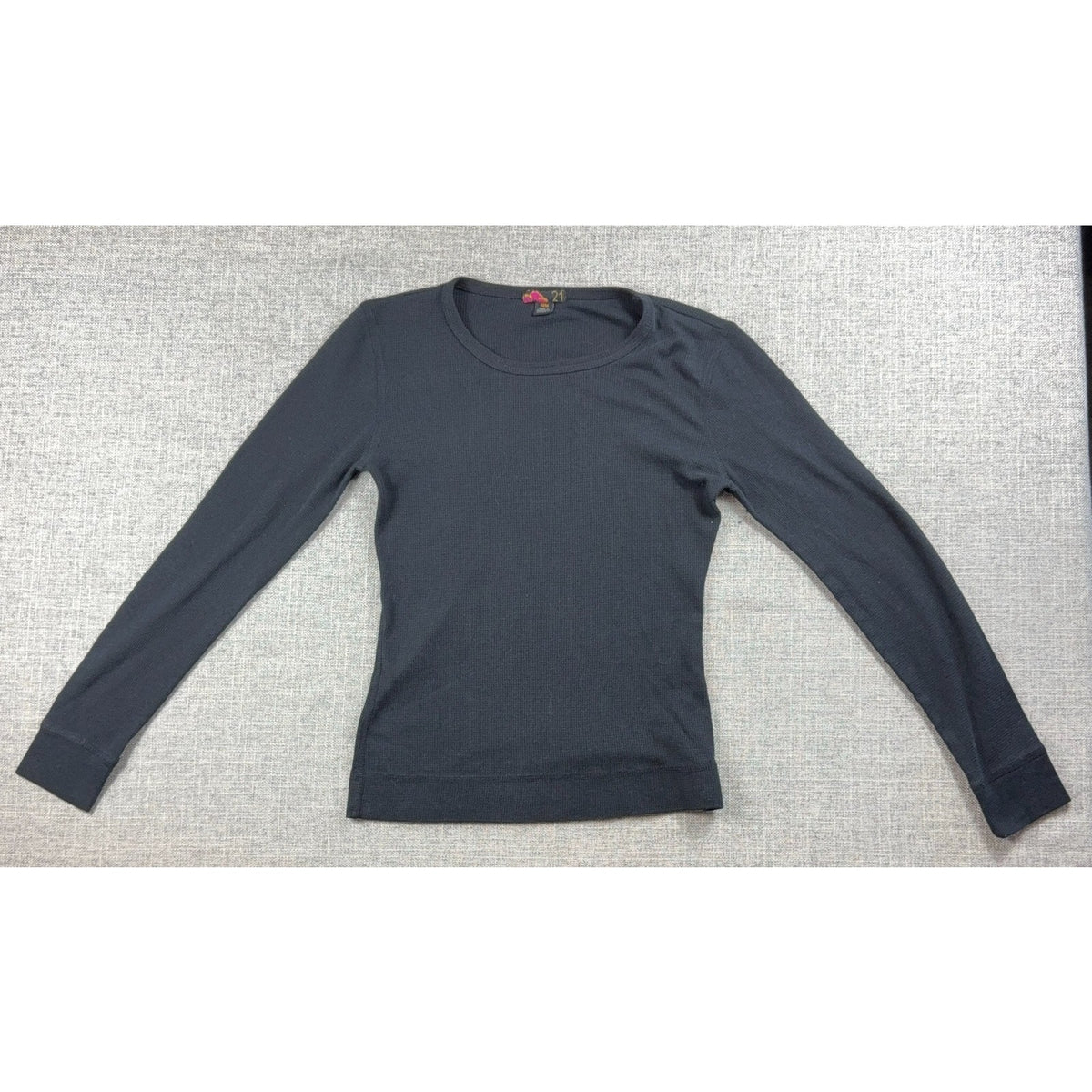 Vintage Y2K Forever 21 Black Thermal Shirt Womens M Waffle Knit Fitted Top