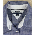 Tommy Hilfiger Womens Chambray Shirt Large Blue Roll Tab Sleeve Classic Fit