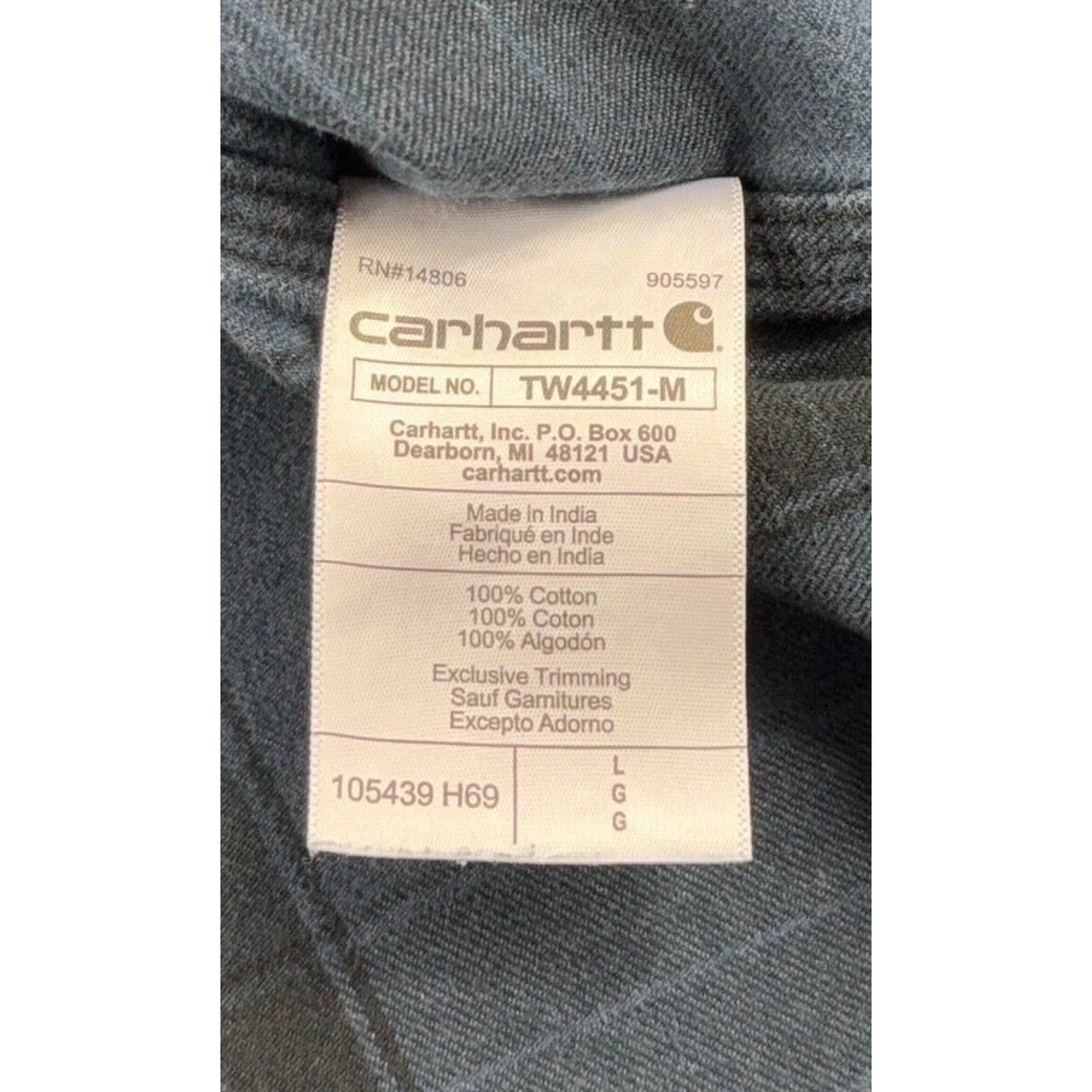 Carhartt Loose Fit Plaid Button Down Shirt Men L Blue Black Workwear TW4451-M