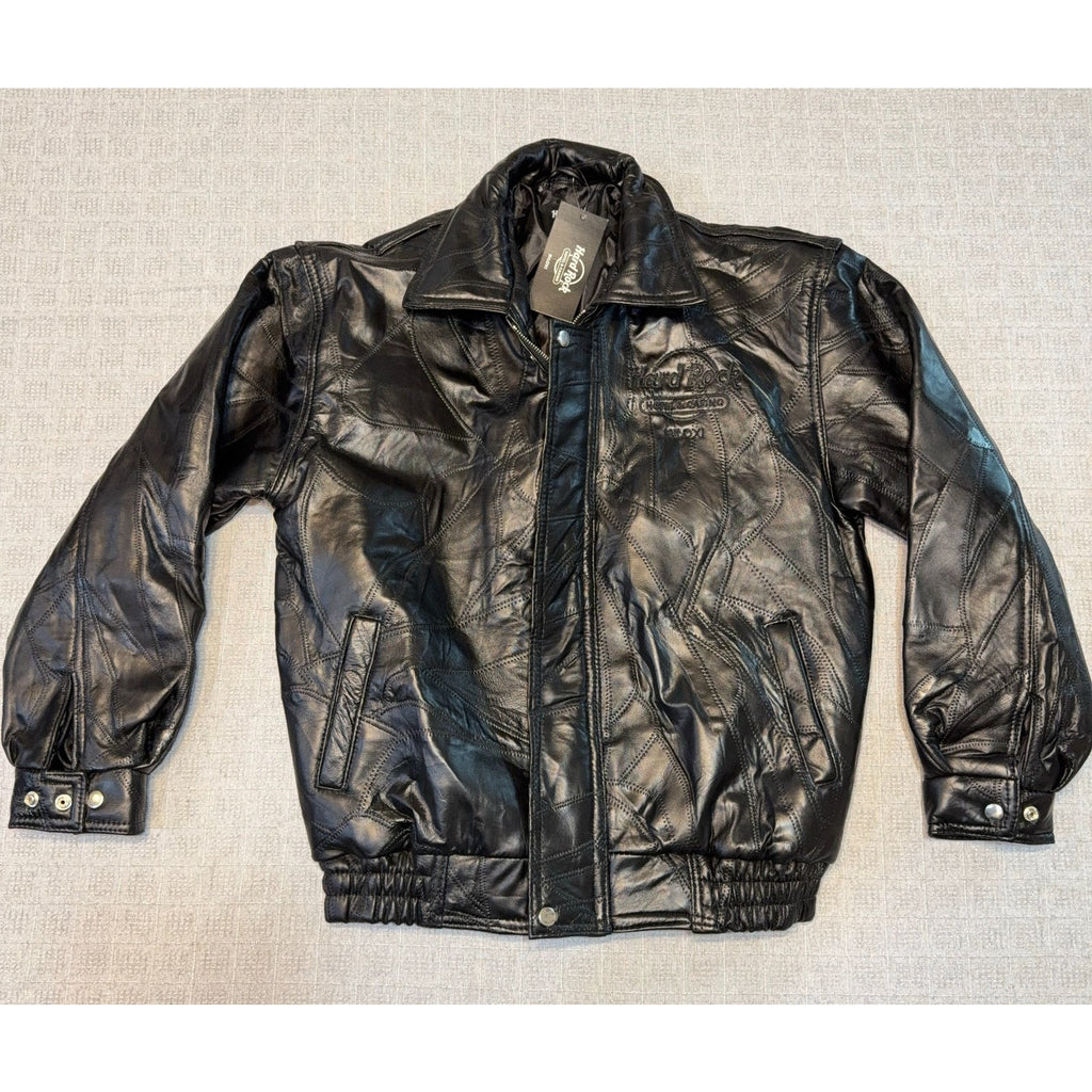 Hard Rock Biloxi Leather Jacket XL New In Package Casino Patchwork Bomber