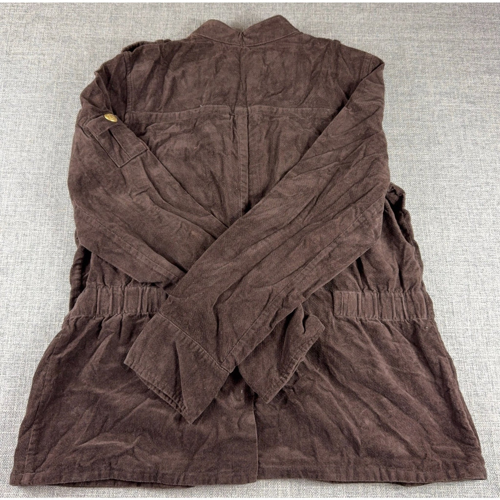 IZOD Womens XL Brown Cotton Military Utility Safari Jacket Gold Buttons