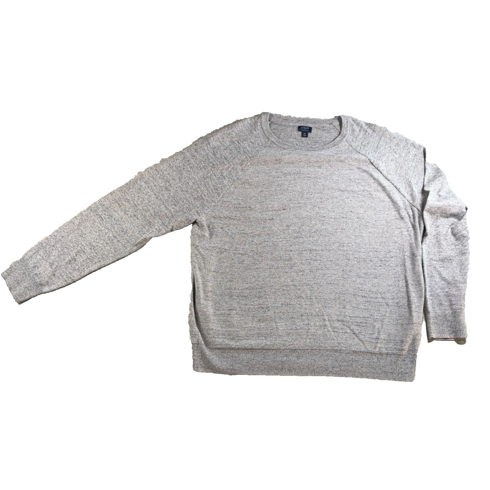 J Crew Mens XL Gray 100% Cotton Raglan Crewneck Sweater Heather Knit