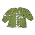 Entro Womens M Olive Green Embroidered Peasant Blouse Balloon Sleeve Boho
