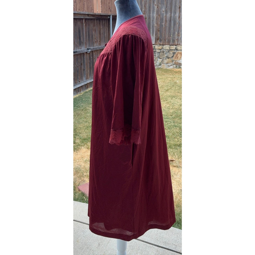Vintage Henson Kickernick Nightgown Peignoir Robe Set M Burgundy Lace Nylon