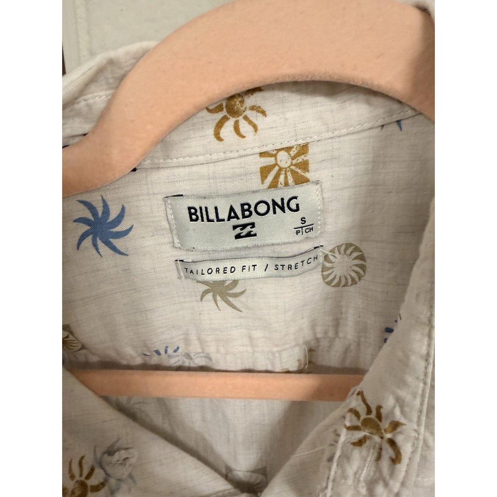 Billabong Tailored Fit Stretch Button Up Shirt Men’s S Beach Print Surf Casual
