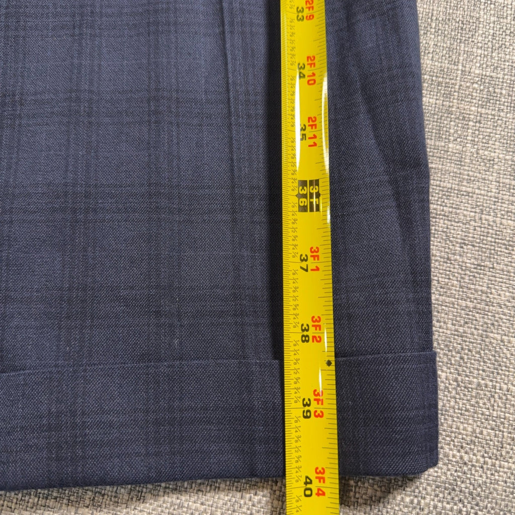 Ralph Lauren Mens Dress Pants 36x30 Navy Plaid Pleated Cuffed Stretch
