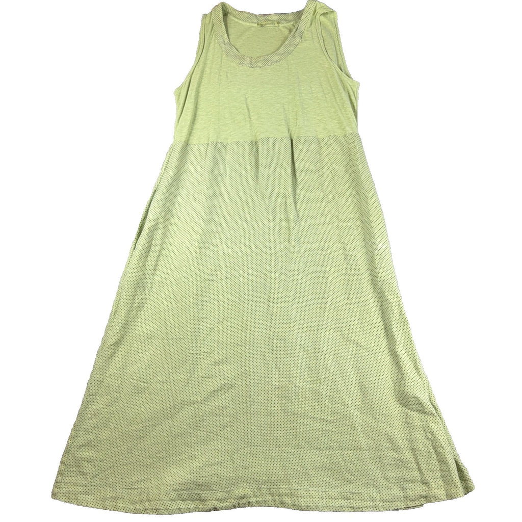 Cut Loose Dress Womens L Olive Green Linen Cotton Polka Dot Lagenlook Maxi USA