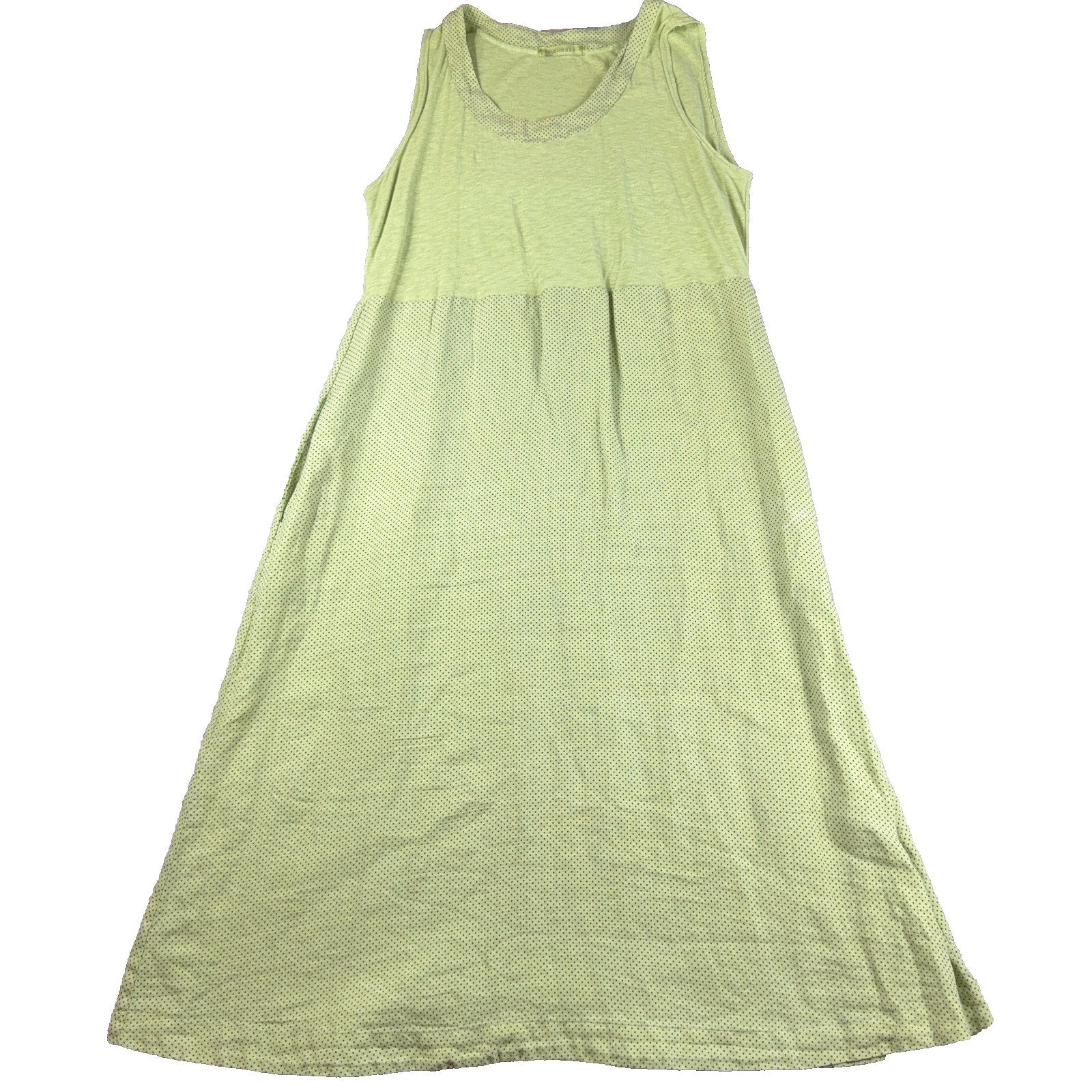 Cut Loose Dress Womens L Olive Green Linen Cotton Polka Dot Lagenlook Maxi USA