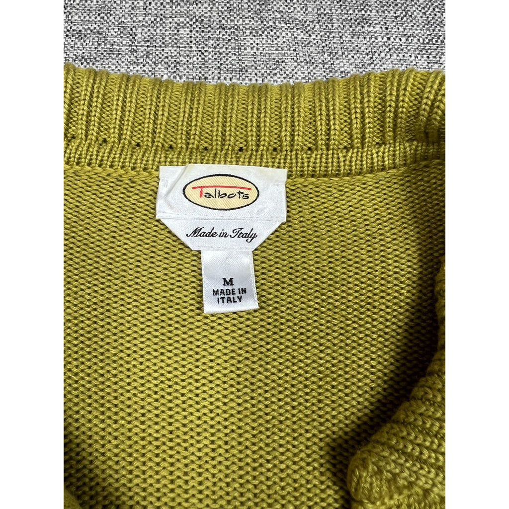 Vintage Talbots Made in Italy Green Knit Cardigan Womens M Cotton Blend