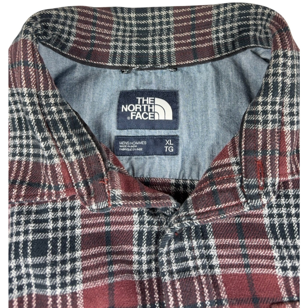 The North Face Men’s XL Plaid Flannel Shirt Burgundy Black Button Up Outdoor