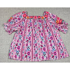 Savanna Jane Top Womens 2X Pink Embroidered Boho Tunic Blouse Plus Size