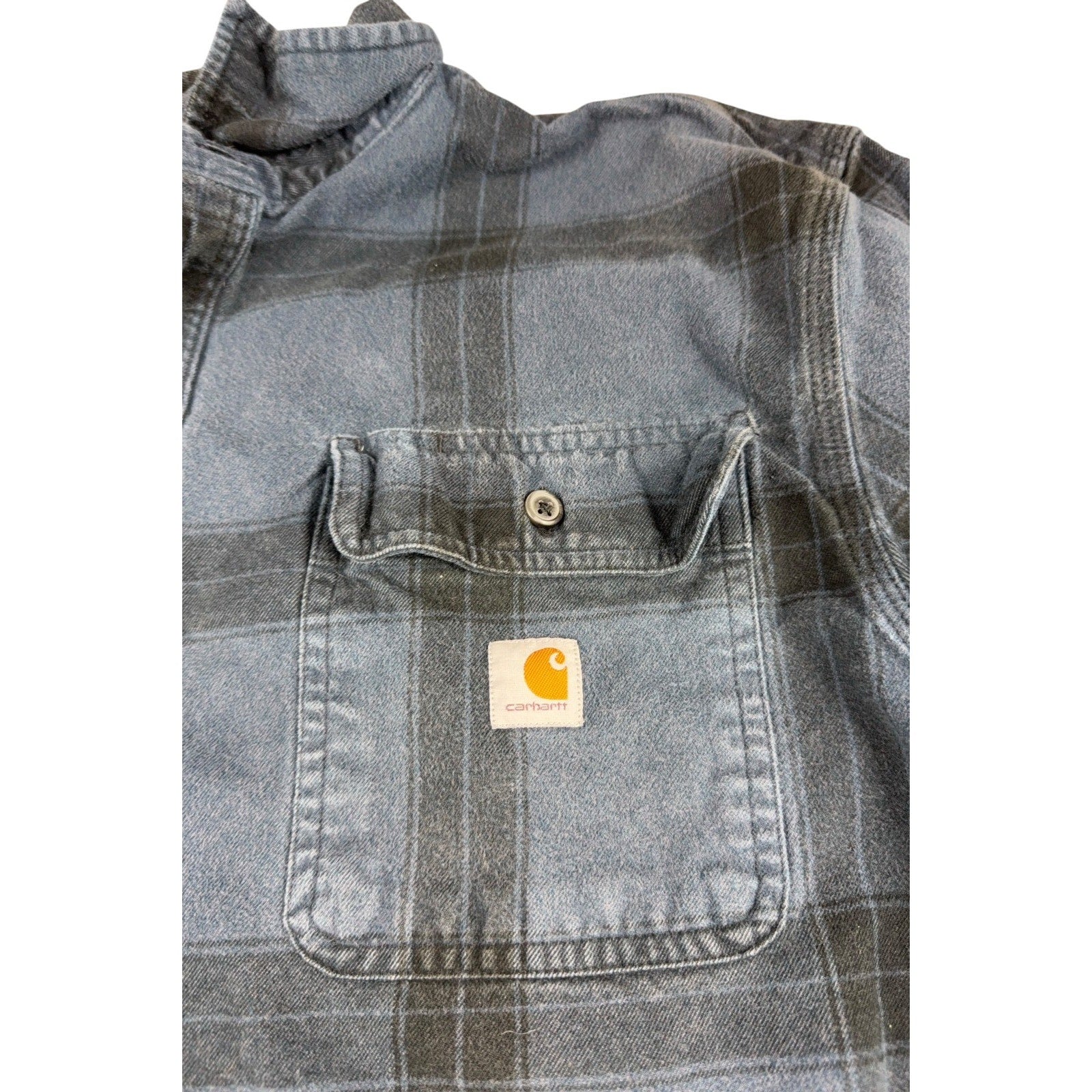 Carhartt Loose Fit Plaid Button Down Shirt Men L Blue Black Workwear TW4451-M
