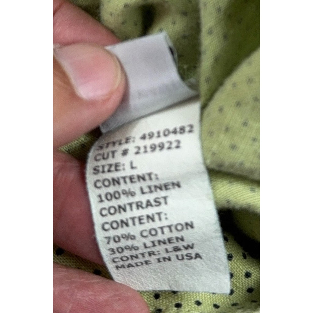 Cut Loose Dress Womens L Olive Green Linen Cotton Polka Dot Lagenlook Maxi USA