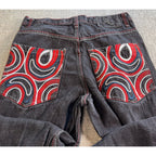 Refuse Life Style Denim Jeans Mens 34 Black Y2K Embroidered Pockets Streetwear